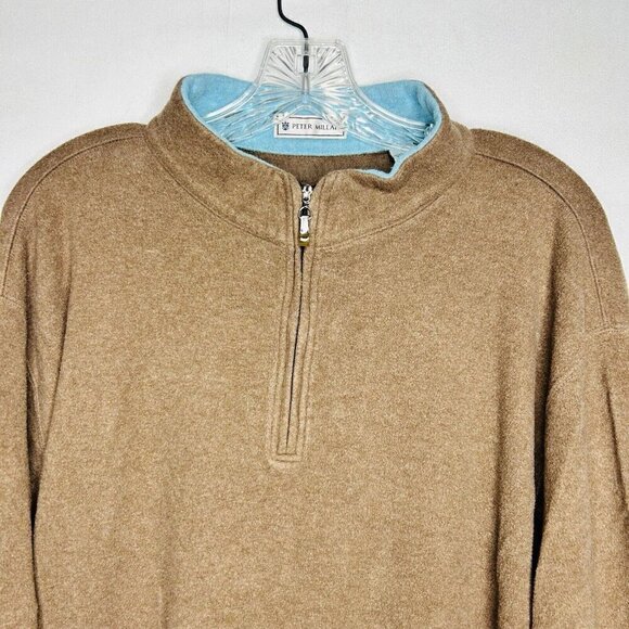 Peter Millar 1/4 Zip Pullover Brown Fleece Golf Sweater Size L 100% Cotton - Picture 2 of 5